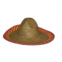 sombrero en paille bordure jaune & rouge 46cm