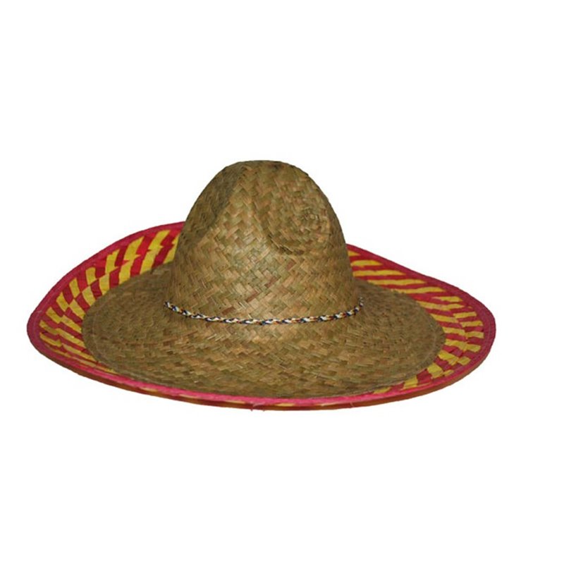 sombrero en paille bordure jaune & rouge 46cm