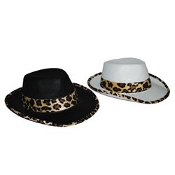 chapeau al capone garniture léopard blanc