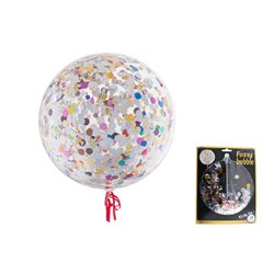 ballon rond transparent avec confettis multicolores 45cm