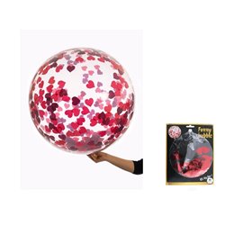 ballon rond transparent avec confettis coeur rouge 45cm