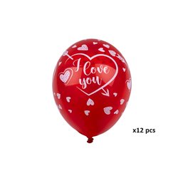 lot de 12 ballons de fête rouges motifs coeurs 30cm