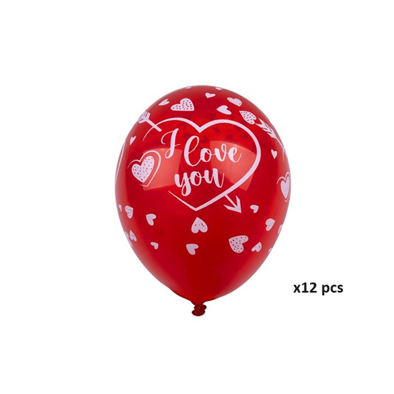 lot de 12 ballons de fête rouges motifs coeurs 30cm