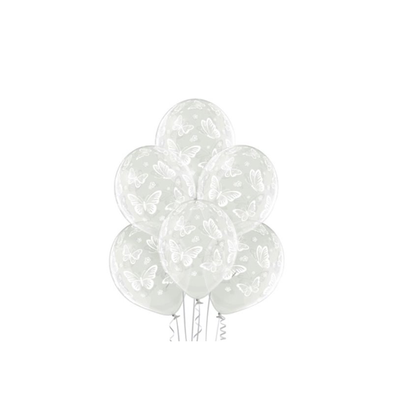 lot de 6 ballons de fête motifs papillons blanc 30cm