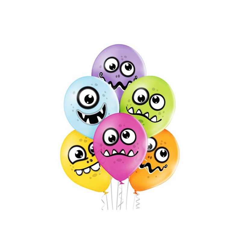 lot de 6 ballons de fête motif funny monster mix 30cm