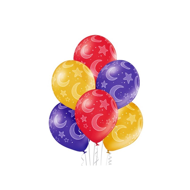 lot de 6 ballons de fête motif étoiles et lunes mix 30cm