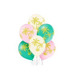 lot de 6 ballons de fête motif palmiers dorés mix 30cm