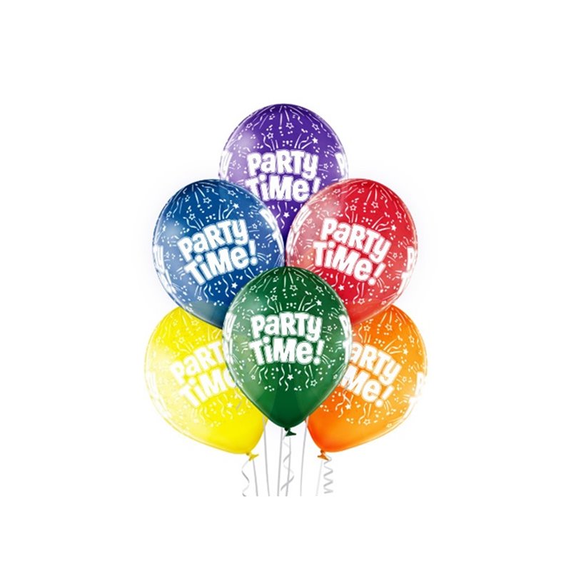 lot de 6 ballons de fête motif party time mix 30cm