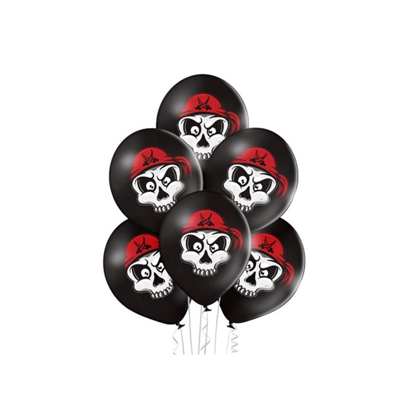 lot de 6 ballons de fête motif crâne pirate noir 30cm