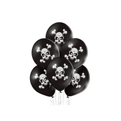 lot de 6 ballons de fête motif crâne et os noir 30cm