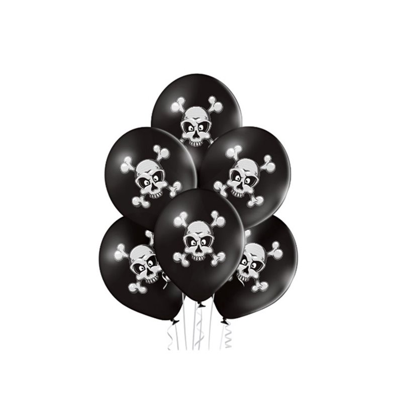 lot de 6 ballons de fête motif crâne et os noir 30cm