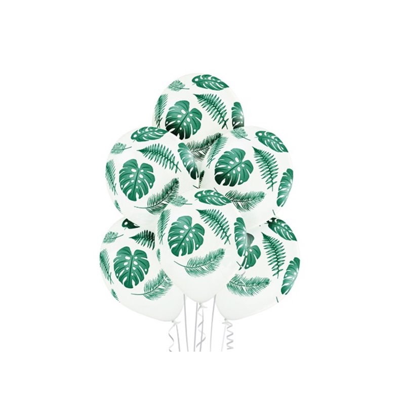 lot de 6 ballons de fête motif plantes tropicales blanc