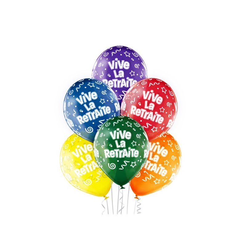 lot de 6 ballons de fête motif vive la retraite mix 30cm