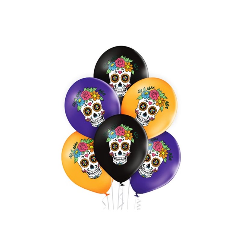 lot de 6 ballons de fête motif jour des morts mix 30cm