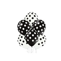 lot de 6 ballons de fête motifs pois point noir blanc mix