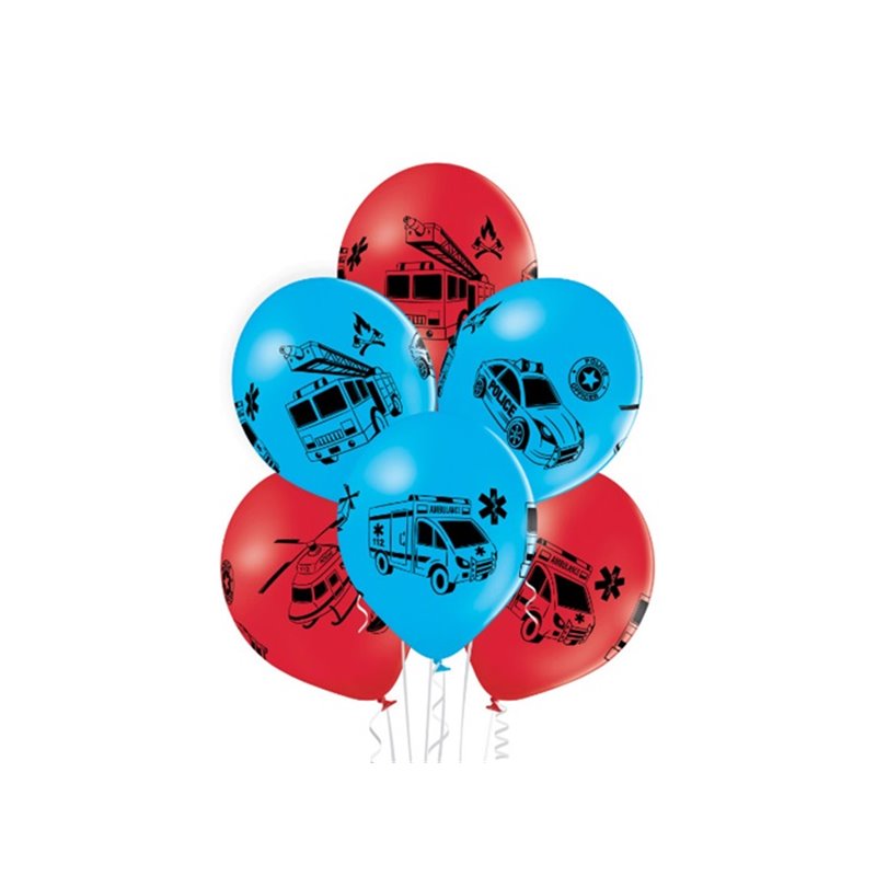 lot de 6 ballons de fête motif véhicules de secours mix