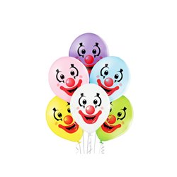 lot de 6 ballons de fête motif tête de clown mix 30cm