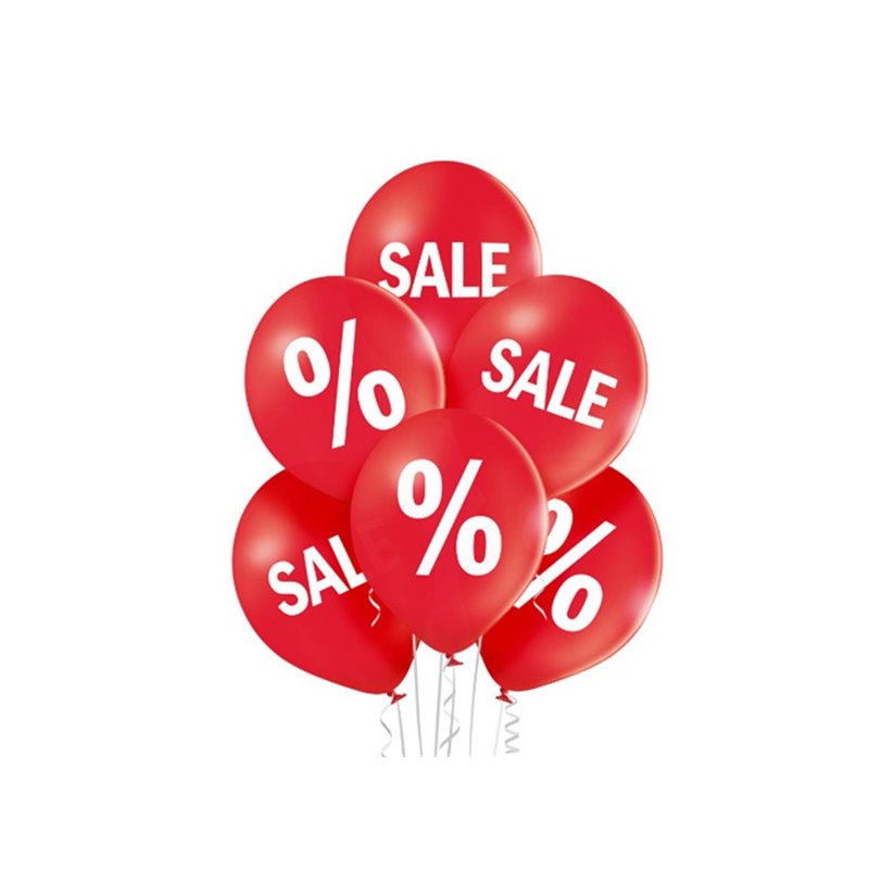 lot de 6 ballons de fête motifs "sale" et "%" rouge 30cm