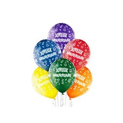 lot de 6 ballons de fête motif joyeux anniversaire mix ii 30cm