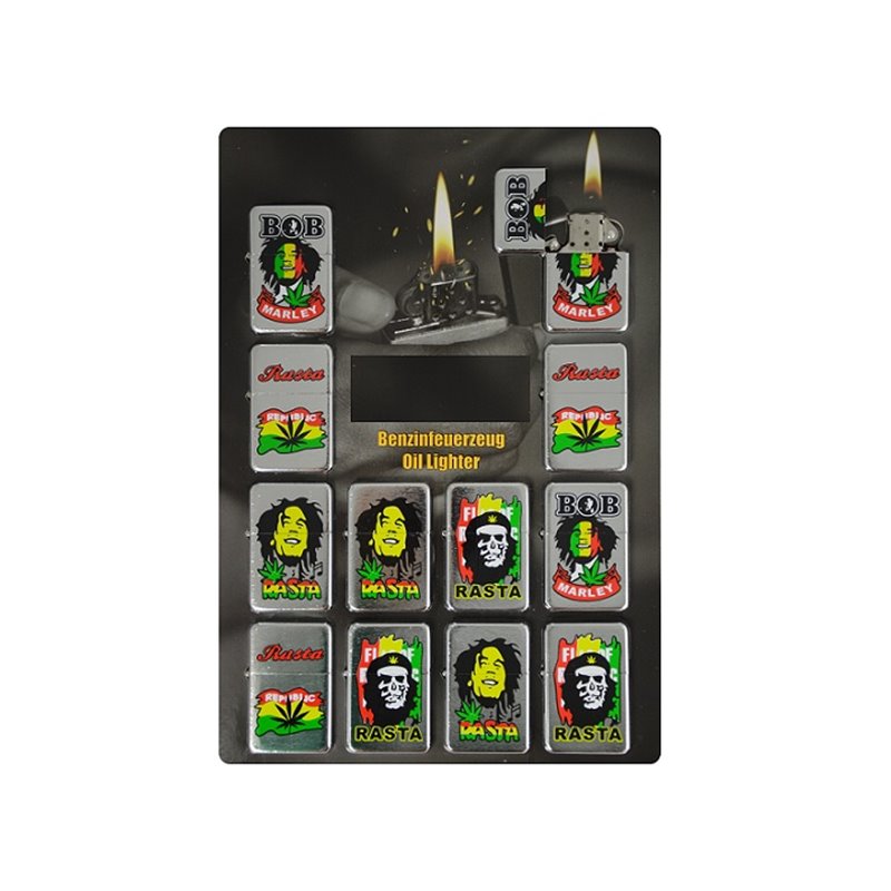 briquet à essence métal motifs rasta mix