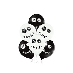 lot de 6 ballons de fête motifs poupées voodoo noir blanc mix