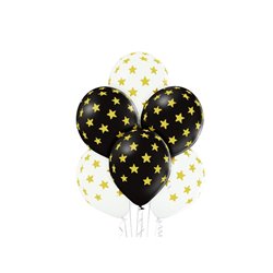 lot de 6 ballons de fête motifs étoiles dorées mix 30cm