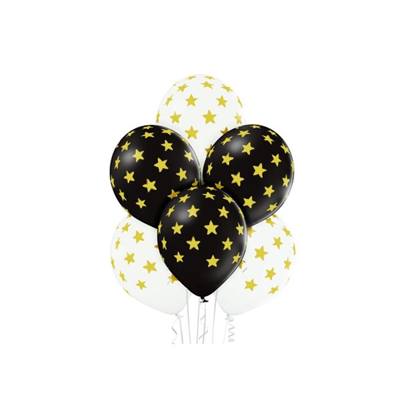 lot de 6 ballons de fête motifs étoiles dorées mix 30cm