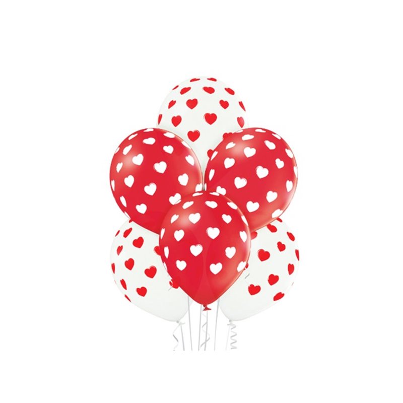 lot de 6 ballons de fête motifs coeurs mix 30cm