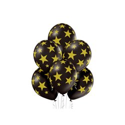 lot de 6 ballons de fête noir motifs étoiles dorées 30cm