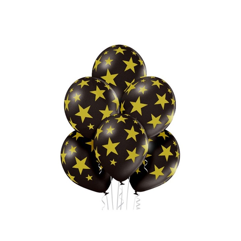 lot de 6 ballons de fête noir motifs étoiles dorées 30cm