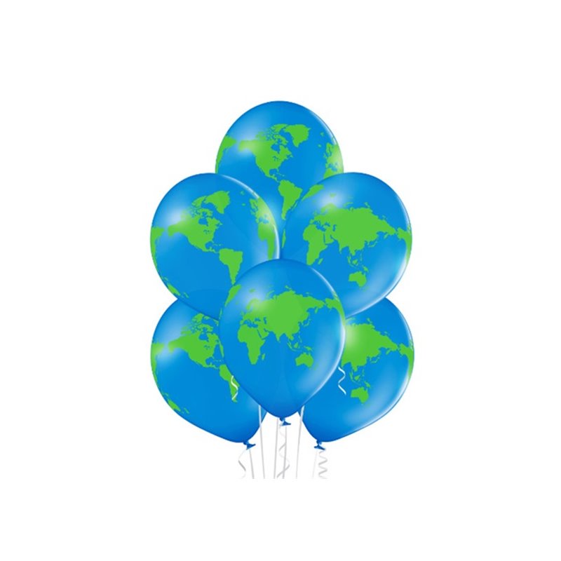 lot de 6 ballons de fête motif globe terrestre bleu vert 30cm