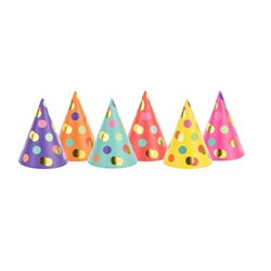 lot de 6 chapeaux de fête cône à pois 16cm