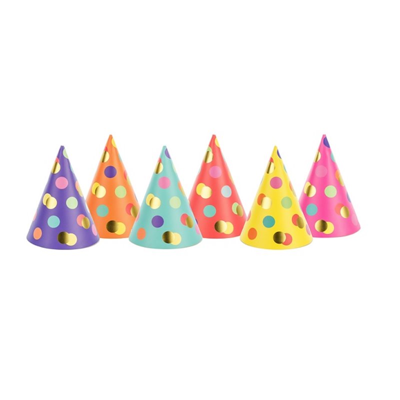 lot de 6 chapeaux de fête cône à pois 16cm