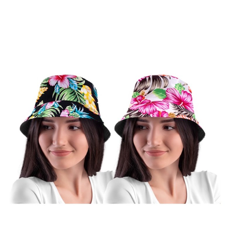 chapeau bob à fleurs noir adulte