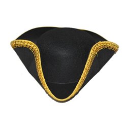 chapeau tricorne feutrine bordure doré