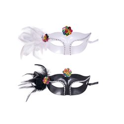 masque avec fleurs et plume noir