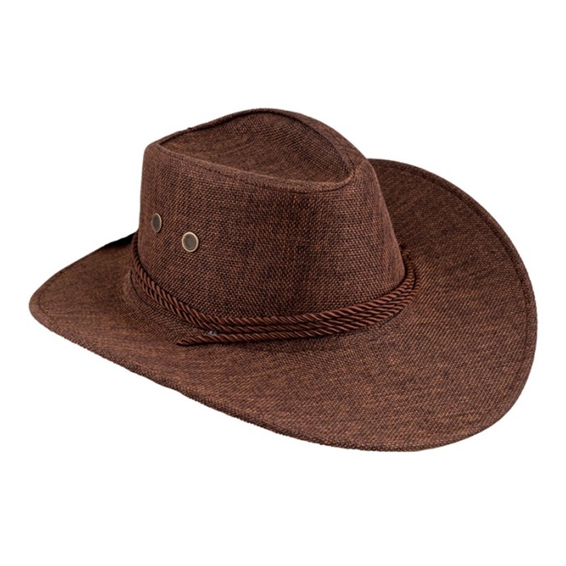 chapeau cowboy effet lin avec corde brun adulte