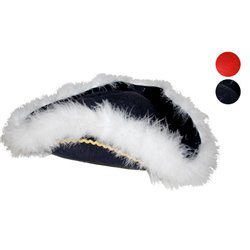 chapeau tricorne à plumes avec ornements bleu