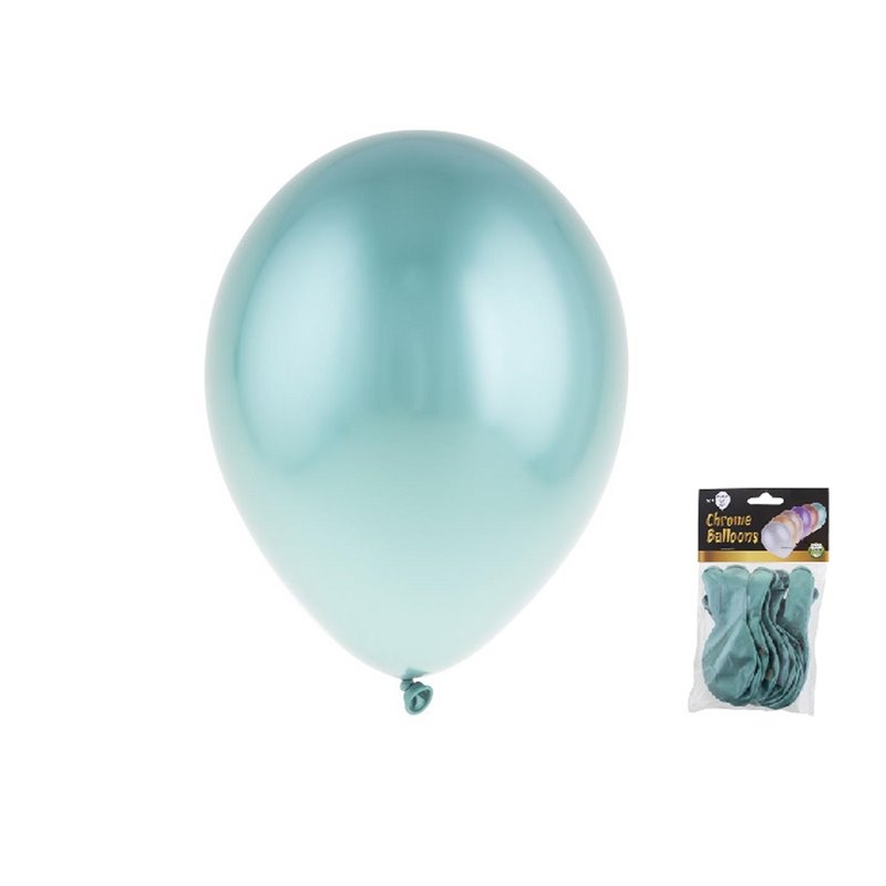 lot de 12 ballons latex chromé vert/turquoise 29x40cm