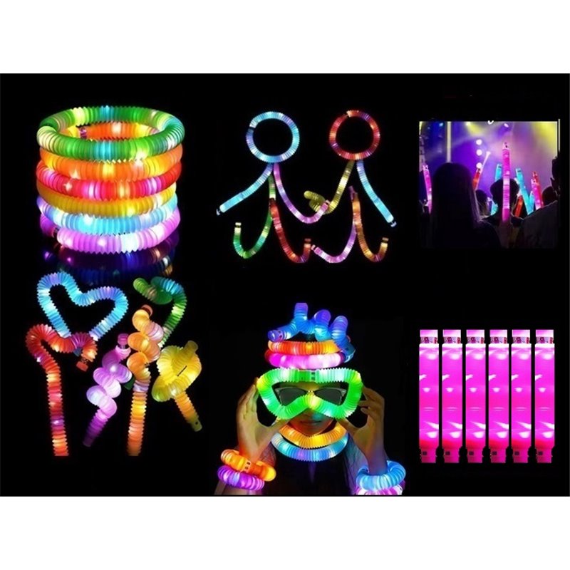 lot de 6 tubes pop fidget led lumineux rose 64cm new!