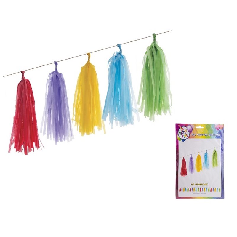 kit guirlande avec 20 pompons multicolores 4.2x0.3m