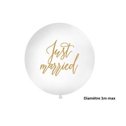 ballon rond géant "just married" blanc 1m