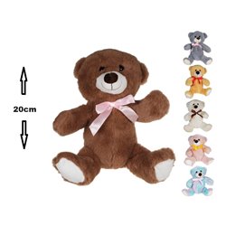 peluche ours assis avec ruban mix 20cm