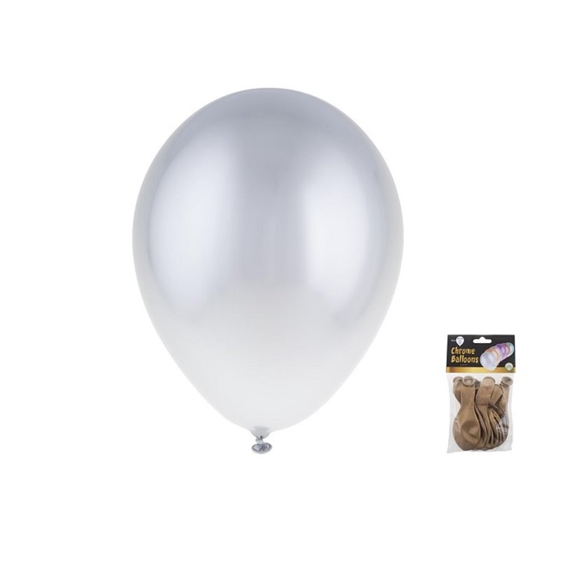 lot de 12 ballons latex chromé argent 29x40cm