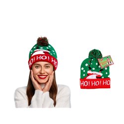 bonnet de noël motif "ho! ho! ho!" avec pompon adulte