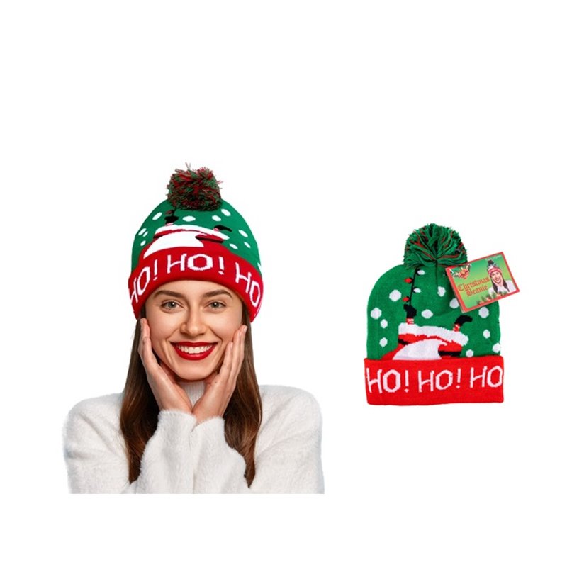 bonnet de noël motif "ho! ho! ho!" avec pompon adulte