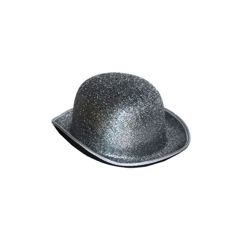 chapeau melon polyester à paillettes argent