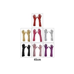 paire de gants à paillettes longs argent 45cm