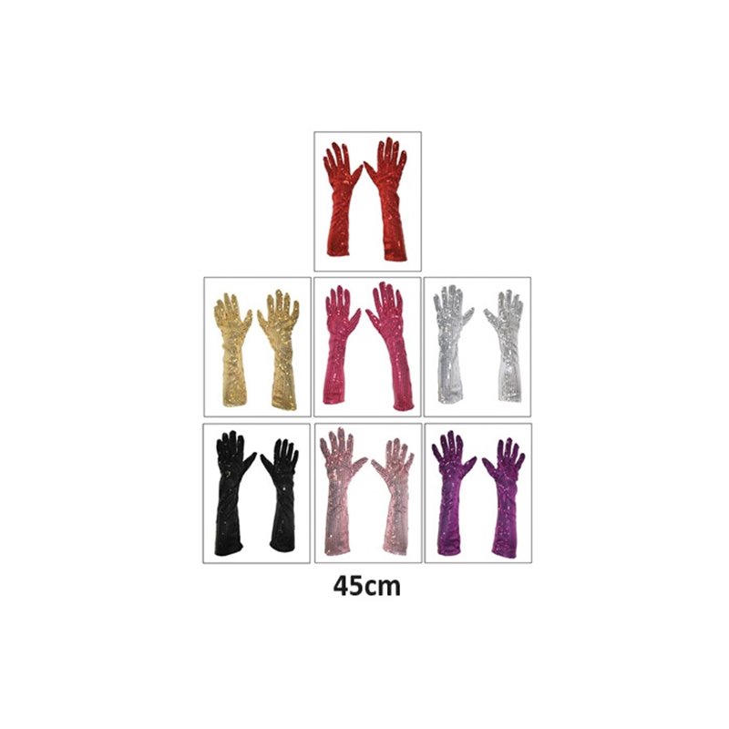 paire de gants à paillettes longs argent 45cm