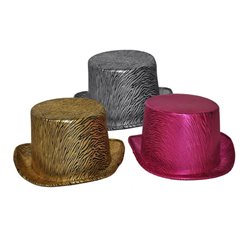 chapeau haut de forme zébré métallisé argenté 12cm